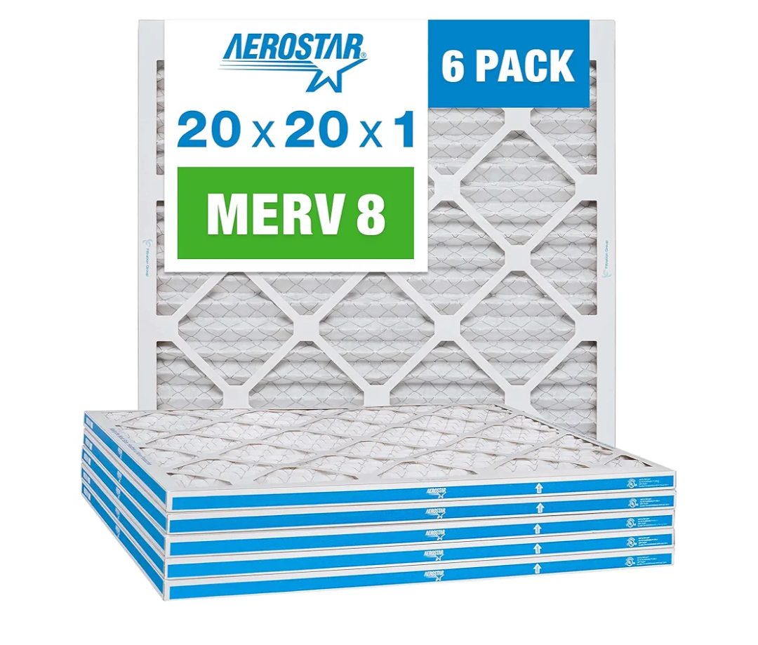 Aerostar 20x20x1 MERV 8 - 6 Count - High Efficiency Pleated HVAC, Furnace & Air Conditioner Filters - Removes Dust, Lint, Mold & Allergy-Causing Pollen
