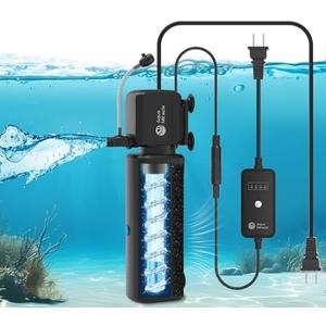 AquaMiracle Aquarium Filter with U - V Light & Filter Sponge, Fish Tank Filter with Timer for Green Water, Turtle Filter with Aeration & Rainfall Mode for Aquarium 10-30 Gallon