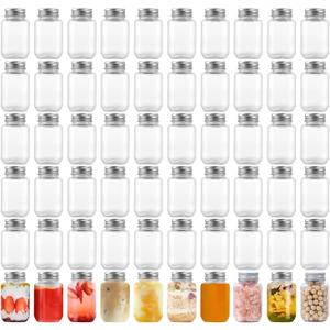 novelinks 2oz Plastic Mason Jars with Silver Lids, 60 Pack Mini Containers for Honey, Jam, Spices, Beads, Crafts, Party Favors  Small Empty Storage Jars