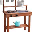 ROBOTIME Mud Kitchen for Kids Outdoor, Wooden Outdoor Play Kitchen with Sink, Faucet, Stove & Cooking Accessories, Fun Backyard Kids Kitchen Playset for Boys and Girls Age 3+