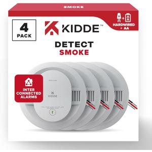 Kidde Hardwired Smoke Detector, AA Battery Backup, Interconnectable, LED Warning Light Indicators, 4 Pack