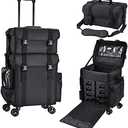Stagiant Professional Rolling Makeup Case Soft Sided Cosmetology Organizer Wheeled Nylon Train Case Portable Travel Supply Station for Makeup Artist Nail Technician Hair Stylist Crafters