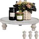 MAONAME Farmhouse Wood Riser for Display, Decorative Pedestal Stand for Kitchen Counter, Rustic Round Beaded Wooden Display Tray for Home Decor, Short and Tall Footed, 11.87 Inch