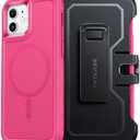 2 x FNTCASE for iPhone 12 Magnet Case: Magnetic Dual Layer Protective Cell Phone Cover with Belt-Clip Holster | Military Grade Drop Proof Protection Durable Non Slip Textured Back Phonecase (Hot Pink)