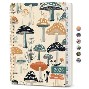 2026 Planner, Weekly and Monthly Calendar Planner for Women, Jan 2026 - Dec 2026, Hardcover Planning Agenda book with Tabs, Spiral Bound, Inner Pocket, Perfect for School Office Supplies, 8.5" x 11" - Mushrooms Grove