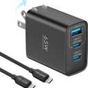 65W USB C Charger Block, 3 Ports GaN Wall Charger Foldable Compact Type C Fast Charging for MacBook iPad Pro/Air, iPhone 15/16 Pro/Pro Max, for Samsung Galaxy S24/S23, Black