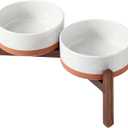 Havniva 7.3" Elevated Dog Bowls Ceramic Raised Dog Bowl with Non-Slip Stand (Acacia Wood) Weighted Dog Food & Water Bowl for Medium Breed Dogs - 5 Cups 41 oz