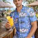 Weecreeture Floral Hawaiian Shirt for Men Summer Button Up Shirt Short Sleeve Mens Beach Tropical Casual Aloha Shirt (Blue, XXXL)