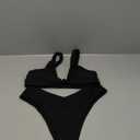 geluboao Bikini Set for Women Solid V Neck Knot Front Push Up High Leg Thong Two Piece Swimsuit (Medium, Black)