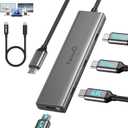 Versatile USB C Video Hub, 100W PD, DP Alt Dual 4K@30-60Hz, 10Gbps*4 Ports, Docking Station Dual Monitor for MacBook, Dell, HP, ASUS, iMac, iPad Pro, Steam Deck, Rog Ally, Legion Go, Samsung, AR Glass (Grey)