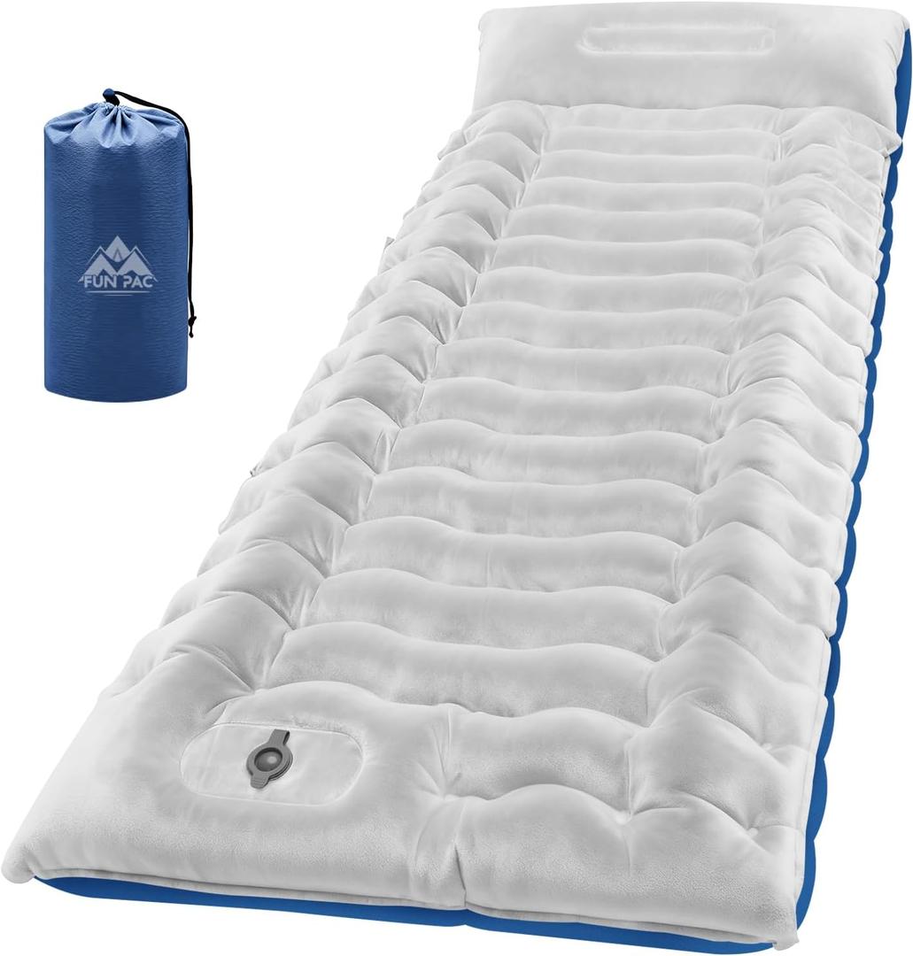 FUN PAC Camping Sleeping Pad, 8.8R-Value Ultralight Camping Mat with Pillow, Insulated Camping Mattress, Built-in Foot Pump Inflatable Sleeping Pads Compact for Camping Backpacking Hiking, Single