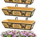 4 Pack 24 Inch Window Boxes Planters Railing Planter Box with Adjustable Brackets for Porch Fence Patio Balcony Hanging Flower Baskets with Woven Fabric for Outdoor Garden Decor - Black