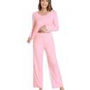 NACHILA Women's Pajamas Set-Viscose Made from Bamboo, Long Sleeve Sleepwear Top with Pajama Pants Ladies Pjs Set with Pockets Pink Large