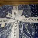 Lucky Brand Plush 90"x90" Oversized Throw Blanket, Bandanna Navy Blue Designer Bed Blanket