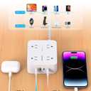 Surge Protector Power Strip - HANYCONY 8 Outlets 4 USB (2 USB C) Charging Ports, Multi Plug Outlet Extender, 5Ft Braided Extension Cord, Flat Plug Wall Mount Desk Charging Station for Home Office ETL (White)