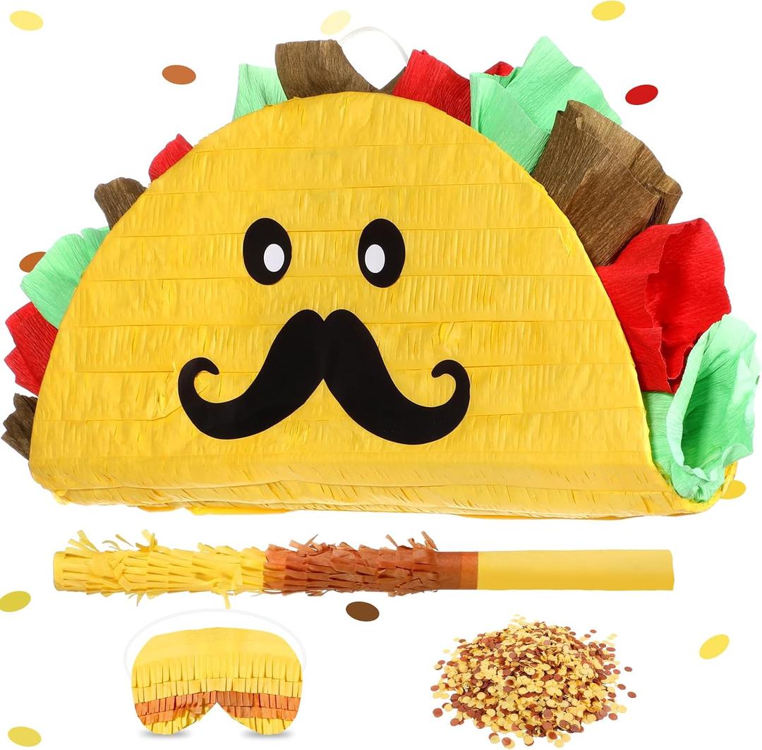 Sratte Taco Piata Mexican Themed Party Piata with Stick Blindfold Confetti Carnival Mexican Cinco De Mayo Fiesta Game for Cinco De Mayo Fiesta Theme Birthday Party, 16 x 8 x 3 Inch