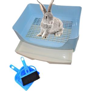 PINVNBY Large Rabbit Litter Box Bigger Pet Litter Pan Trainer with Drawer Corner Toilet Box for Adult Guinea Pigs Chinchilla Ferret Hedgehog Small Animals(Blue)