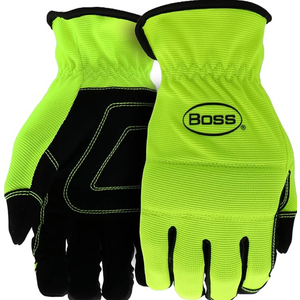 BOSS Men's Task 2-Pack High Performance Synthetic Leather Palm Work Gloves, High Dexterity, Knuckle Padding, Comfort, Abrasion Resistant, Yellow, Large, (B52021-L3P)