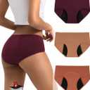 INNERSY Period Underwear for Women Teens Leak-Proof Menstrual Cotton Protective Hipster Panties 3-Pack (Small, Heavy Flow (Maillard Color))