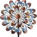DREAMYSOUL Wind Spinner Outdoor, 20" Dia Large Metal Windmills with Blue and Copper Blades, Kinetic Wind Spinners & Sculpture for Yard and Garden