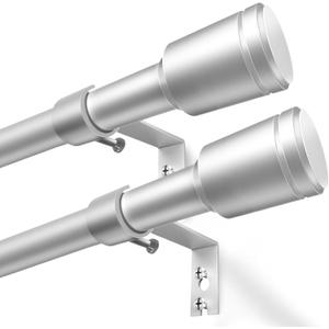 5/8 Diameter Curtain Rods 30-120 Inch, for 30-114 Inch Windows, Adjustable Splicing Silver Curtain Rods for Windows with Brackets, Window Rod Long Small Curtains Rod, Silver, 30-120"/2 Pack