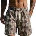 UOUA Mens Mesh Camo Graphic Shorts Vintage Designer Workout Shorts Casual Cool Streetwear Waist Pants (L)