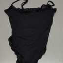 SUUKSESS Women Square Neck Lace Bodysuit Sleeveless Spaghetti Strap Tank Top (Medium, Black)