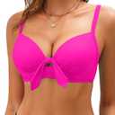 Women Underwire Bikini Swim Top - Push Up Knot Front Swimsuit Top 2025 Bathing Suit Bra (Medium, Hot Pink)