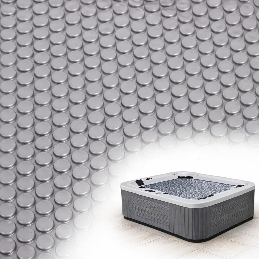 Hot Tub Bubble Blanket - 7 x 7 FT 16-Mil Square Pool Spa Solar Cover | Heavy Duty Floating Heat Retaining Thermal Blanket for Insulating Solar Heating Gray