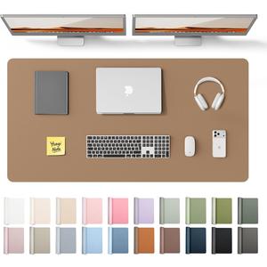 YSAGi Leather Desk Protector, Office Mat, Large Mouse Mat, Non-Slip PU Leather Blotter, Laptop Desk Pad, Waterproof Writing Pad for Office and Home (Khaki, 47.2" x 23.6")