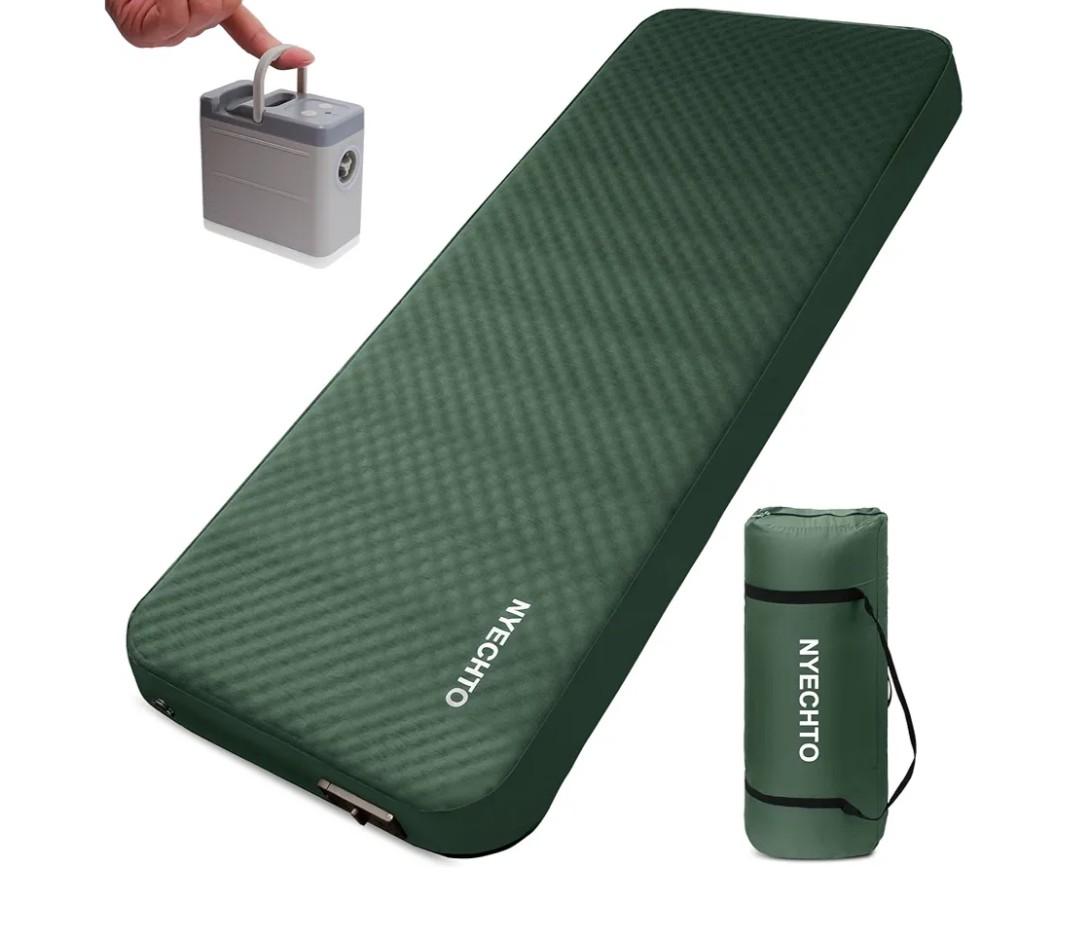 Self Inflating Sleeping Pad for Camping, 4" Extra-Thick Memory Foam Camping Mattress with Electric Pump, Fast Inflate & Deflate,9.5 R-Value Insulated Camping Pad for Car Travel Tent Cot, Green