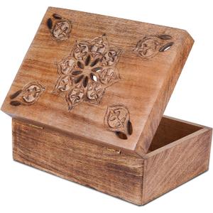 Mela Artisans Wooden Keepsake Box | Burnt Mango Wood Memory | Photo Storage Box with Hinged Lid | Decorative Storage Box | Mediumc | 7.5x4.5x3 Inch