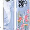 GVIEWIN for iPhone 13 Pro Max Case Floral, with Screen Protector&Camera Lens Protector,[Non Yellowing] Soft Shockproof Clear Phone Protective Cover for Women, Flower Pattern Design 6.7"(Botanica)