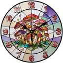 Colourful Glass Mushroom Pattern Wall Clock 12 Inch Non-Ticking Clocks Round Wall Hanging Clock Battery Operated for Bedroom Living Room Kitchen Office