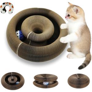 Magic Organ Cat Scratcher Toy, Foldable & Reversible Accordion Kitty Toy with Bell Ball, Interactive Cardboard Scratching Board Scratcher Pad for Indoor Cats (1 Pack)