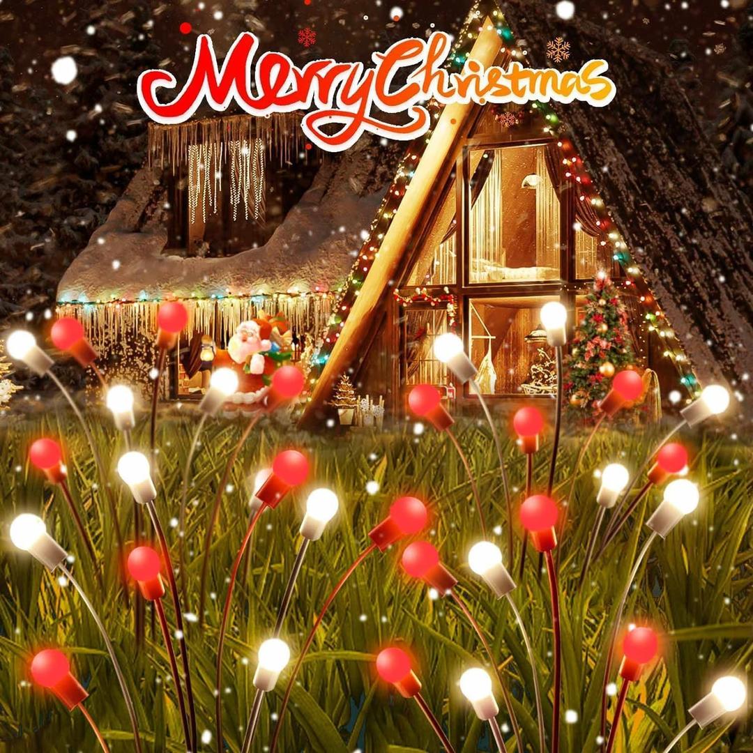 OZS 6Pack Total 48LED Solar Garden Lights Christmas Fairy Outdoor - Solar Firefly Lights Fairy Outdoor, Sway by Wind, Waterproof for Pathway Patio Yard Christmas Decorations(Red&White)