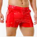 Men's PU Leather Shorts Flat Front Boxer Short Pants Casual Straight Leg Hot Shorts with Pocket & Zipper
size M