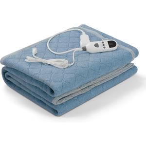 Heated Mattress Pad 51" x 74", Electric Bed Warmer with Digital Controller for Full Size Beds, 9 Heat Settings, 1-6 Hours Auto Shut Off, Fast Heating, Machine Washable, Grayish Blue