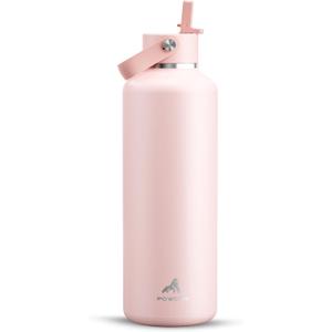 POWCAN 32 oz Insulated Water Bottle: Leakproof, Lid with Flip Straw, Cold for 24H, BPA-Free, Metal Water Bottle with Handle for Travel, Gym, Fitness, Hiking, Birthday Gift for Women (Cotton Candy)