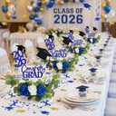 Yunsailing 8 Set 2026 Graduation Centerpiece Class of 2026 Table Photo Display Stand Decor with 8 Hoop Centerpiece 16 Toppers 48 Artificial Flowers and Leaves for Grad DIY Craft Party(White and Blue)