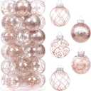 Sea Team 60mm/2.36" Shatterproof Clear Plastic Christmas Ball Ornaments Set with Glitter Painting, Transparent, See-Through, Crystal Baubles, Xmas Tree Decorations, (30 Counts, Rose Gold)