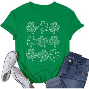 Womens St Patricks Day Shamrock T-Shirts Happy Go Lucky Shirts Irish Clover Tee Tops (XL)