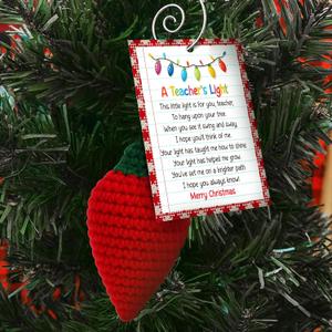 8 x Teacher Ornament - Teacher Christmas Ornaments for Tree - Teachers Gifts for Women - Teachers Daycare Provider Christmas Ornaments 2025 - Teaching Gifts - Teaching Crochet Ornament & Card