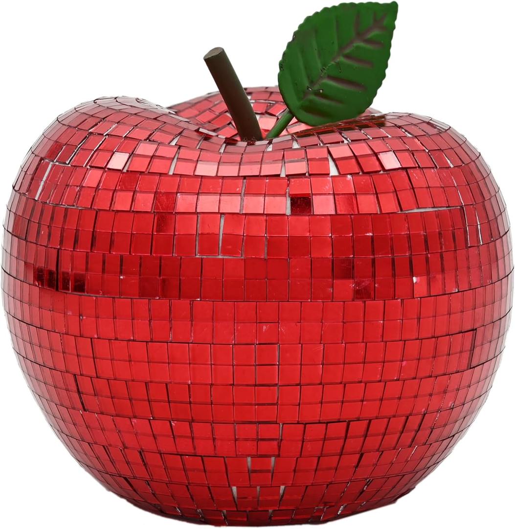 Apple-Shaped Disco Ball Red Mirror-Decor  Vibrant Red Centerpiece for Parties Homes& Special Events (red)