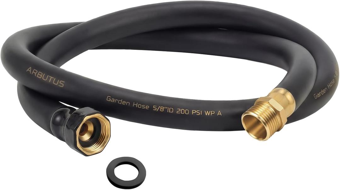 Garden Hose 5/8" x 5ft Brass Rubber Heavy Duty Water Hose 600 PSI Burst Pressure, Durable Flexible Hose for Yard, Car Wash, Pets Black
