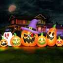 Danxilu 8FT Long Halloween Inflatables Outdoor Decorations, Haunted Inflatable Pumpkins with Witch Hat & Ghost Combo Blow Up Yard Decoration Built-in LEDs Lighted for Lawn Garden Outside Indoor Decor