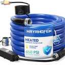 Heated Water Hose for RV 50ft, Heated Drinking Water Hose with Energy-Saving Thermostat, Freeze Protection Down to 40F, Lead-Free BPA-Free, Includes Adapter for Camper and Garden Use (With Temperature Switch)