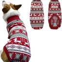 Vehomy Dog Christmas Sweater Xmas Pet Winter Knitwear Clothes Classic Warm Turtleneck Sweater Reindeer Snowflake Argyle Sweater Outfit for Medium Large Dogs L