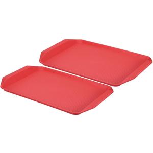 PATIKIL Plastic Fast Food Serving Tray, 2 Pcs 17" x 11.9" Non-Silp Rectangle Restaurant Serving Tray Reusable Cafeteria Platter for Party Home Kitchen Coffee, Red