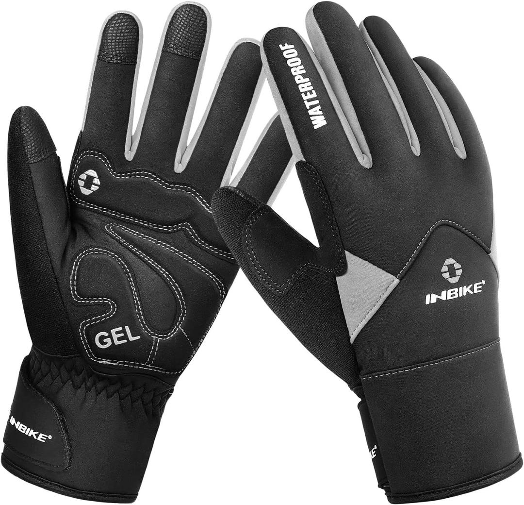 INBIKE Winter Cycling Gloves for Men Women Cold Weather Thermal Windproof Gel Bike Gloves Touch Screen (Large, gray)